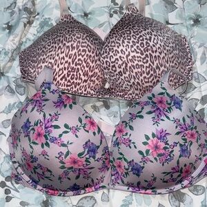 Victoria's Secret Pink Leopard and Purple Floral Bras